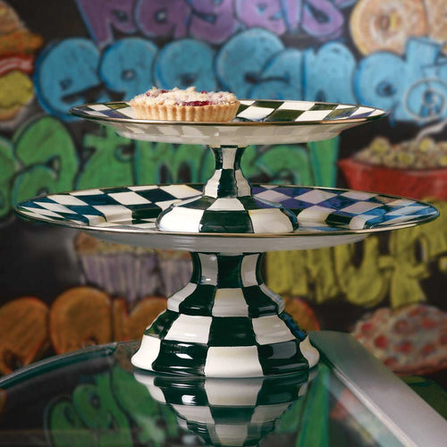 Courtly Check Enamel Pedestal Platter - Small