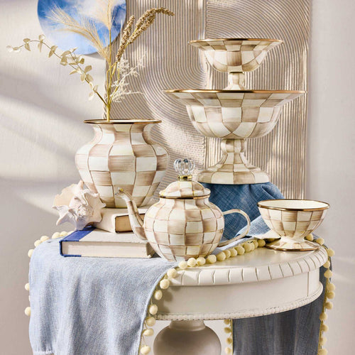 MacKenzie-Childs Mocha Check 4 Cup Teapot